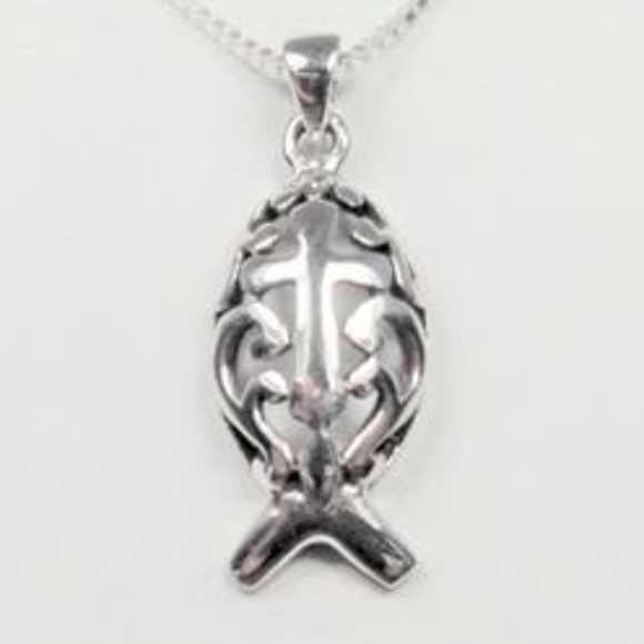 Jewelry - STERLING SILVER NAUTICAL FISH WITH CROSS NECKLACE